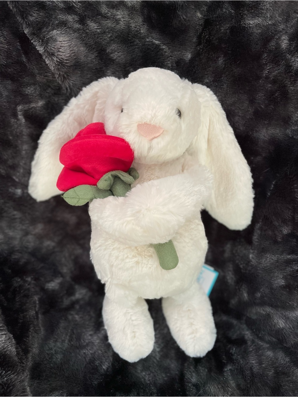 Jellycat Cream Bunny Holding Red Rose Plush